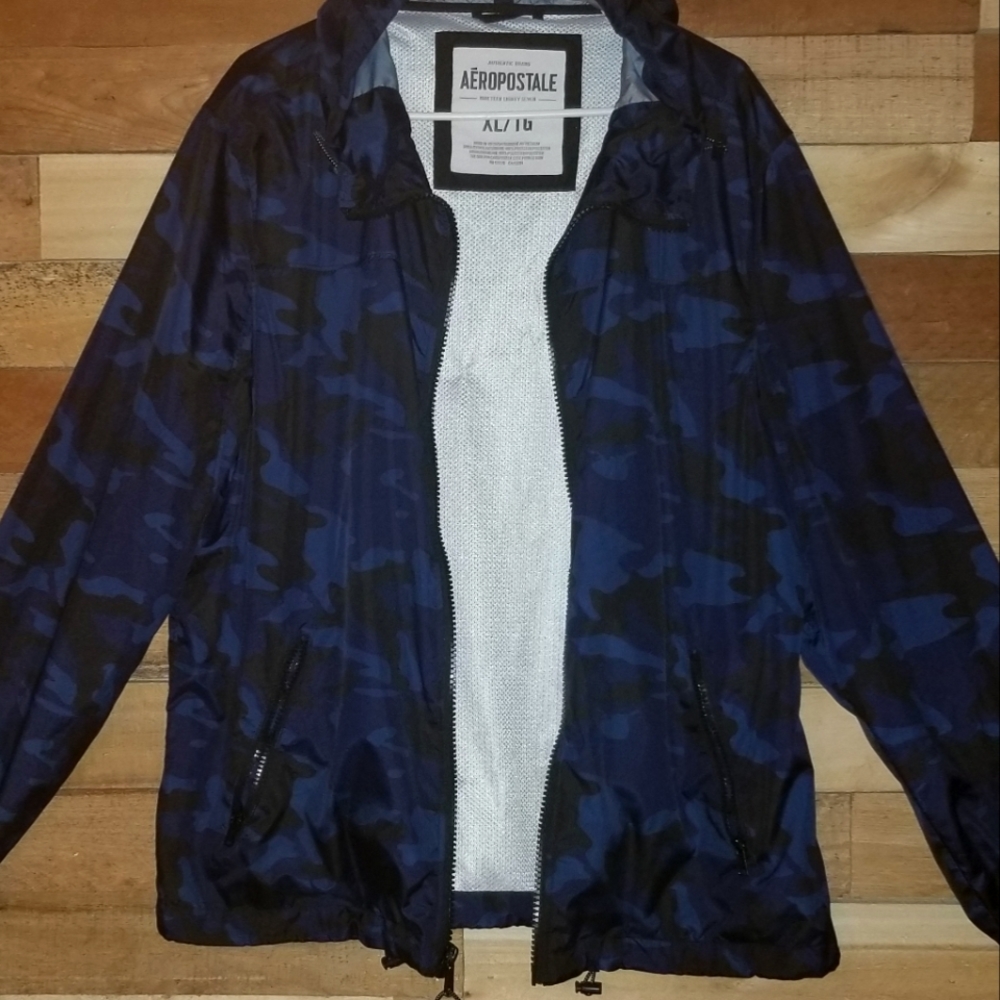 AE Blue Camo Hoodie Aeropastle💙Full Zip Nylon Jacket🔥